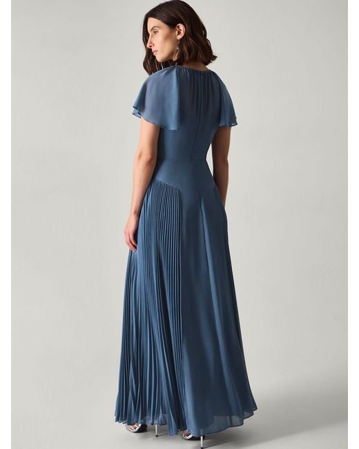 Monsoon Blue Madison Flutter Sleeve Pleated Bridesmaid Dress
