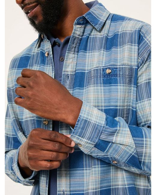 FatFace Blue Fatface Afton Long Sleeve Relaxed Fit Check Shirt for men
