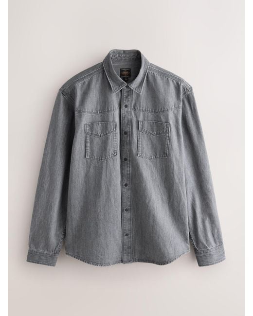Next Men's Gray Denim Western Style Long Sleeve Shirt