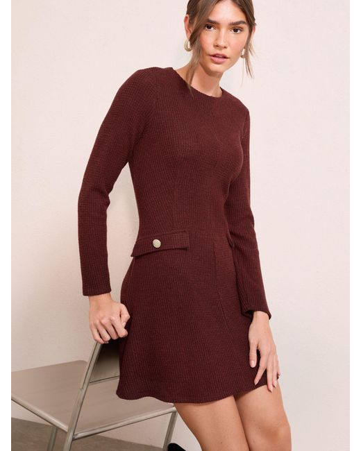 Friends Like These Women's Red Petite Long Sleeve Pocket Detail Cozy Mini Dress Friends Like These Women's Red Petite Long Sleeve Pocket Detail Cozy Mini Dress