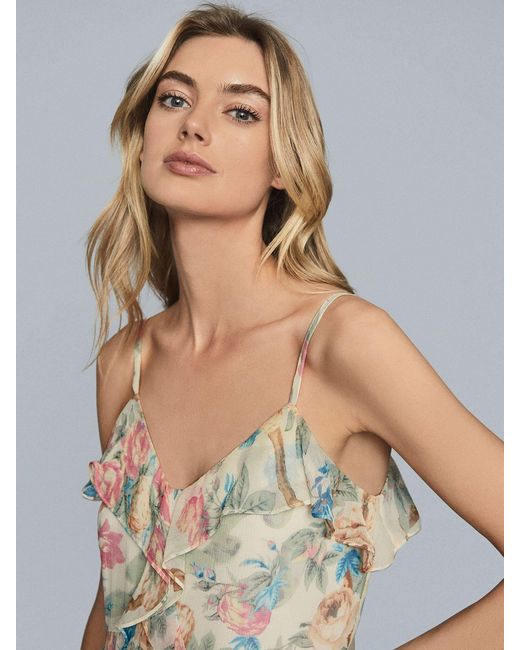 Reiss Ida Floral Print Chiffon Mini Dress in White | Lyst