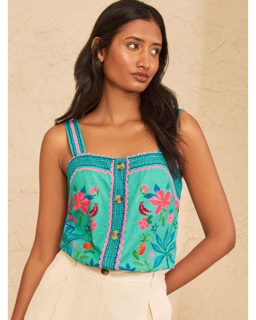 Love & Roses Blue Square Neck Button Through Cami