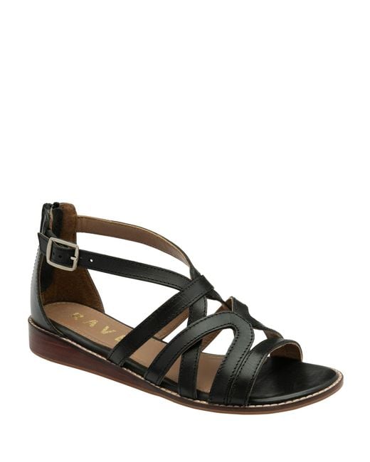 Ravel Black Leather Open Toe Cross Strap Sandals