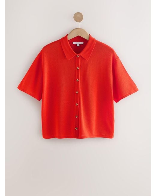 Next Knitted Collared Short Sleeve Shirt With Linen