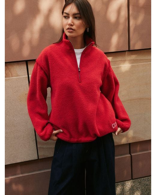 Next Red Quarter Zip Borg Jacket