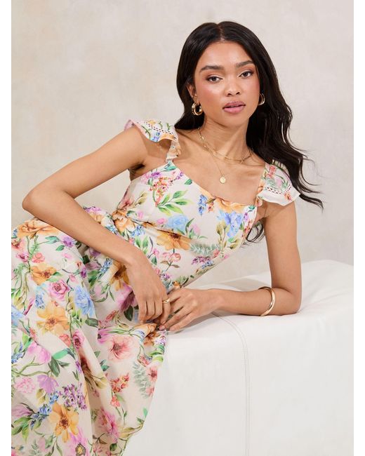 Lipsy Natural Petite Angel Sleeve Off The Body Square Neck Midi Dress