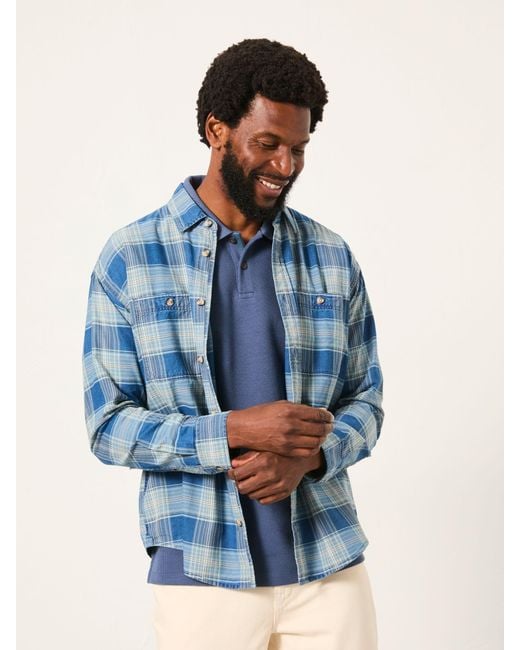 FatFace Blue Fatface Afton Long Sleeve Relaxed Fit Check Shirt for men