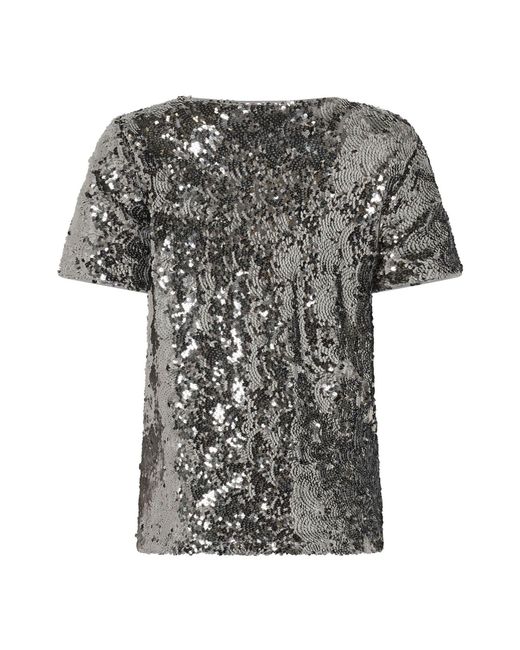 M Com Gray Layered Sequin Top