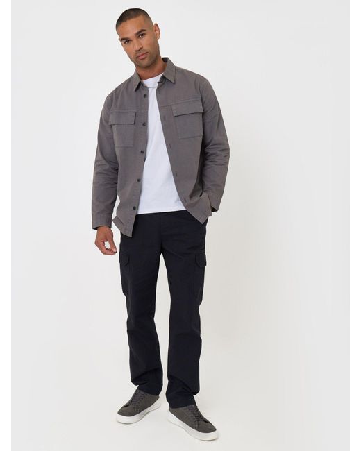 Threadbare Gray Cotton Patch Pocket Shacket for men