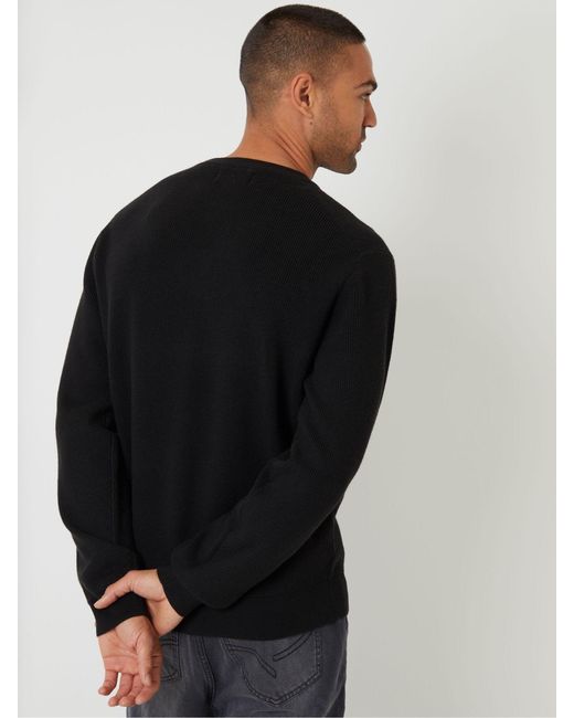 Threadbare Black Rib Knit Crew Neck Jumper for men