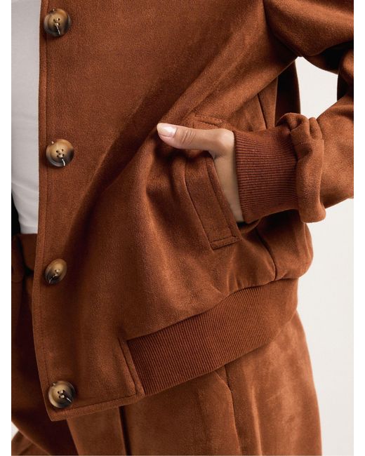 PixieGirl Petite Brown Suedette Collar Bomber Jacket