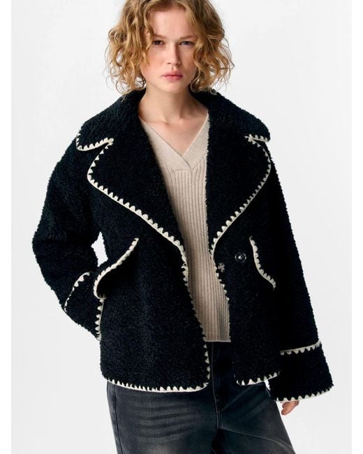 Object Black Whipstitch Teddy Jacket
