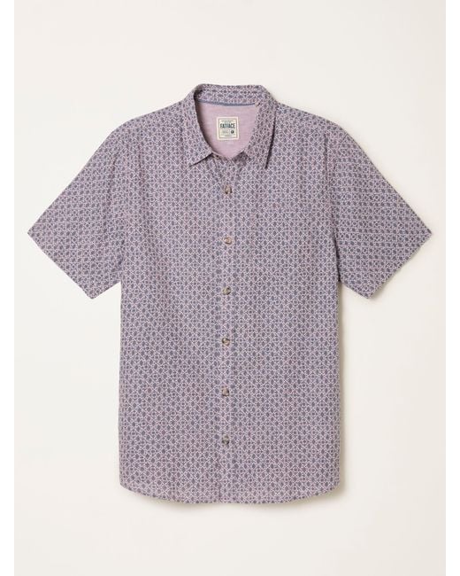FatFace Purple Fatface Short Sleeve Woodblock Print Shirt for men