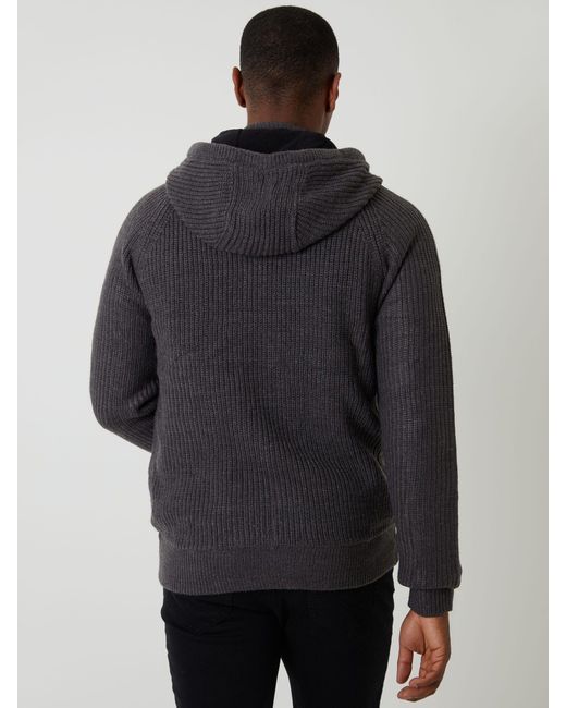 Threadbare Gray Cable Knit Microfleece Lined Zip Through Hoodie for men