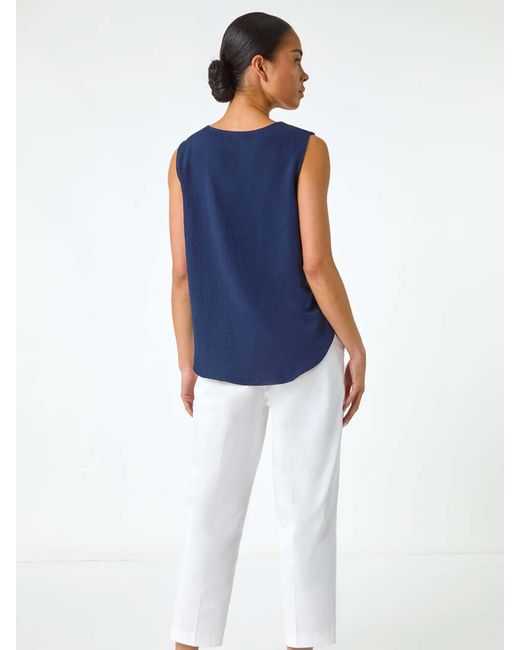 Roman Blue Buttoned Sleeveless Blouse