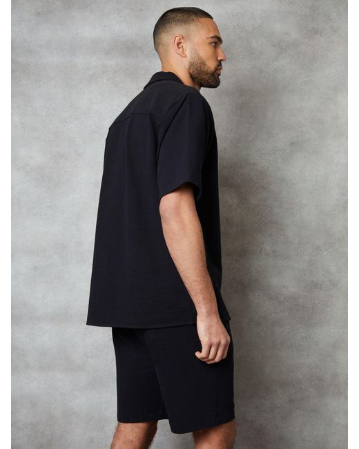 Threadbare Strukturiertes Kurzarmhemd Mit Revere-Kragenlarge in Black für Herren