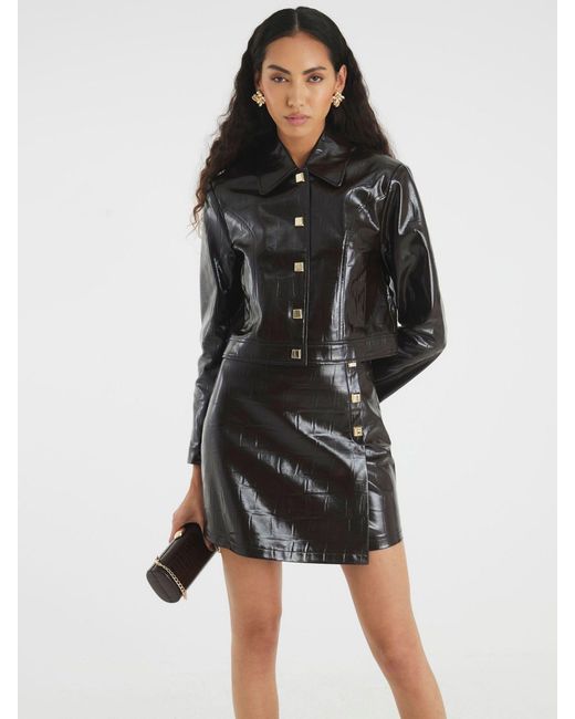 River Island Pink Faux Leather Button Detail Asymmetric Mini Skirt