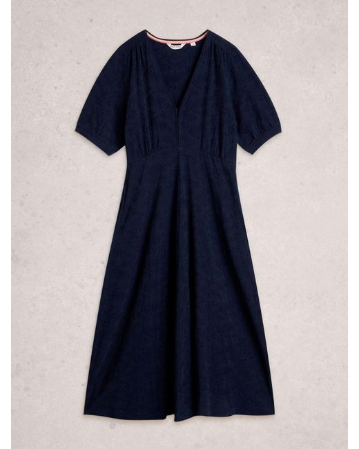 white stuff blue dress White Stuff Megan Embroidered Jersey Dress in Blue