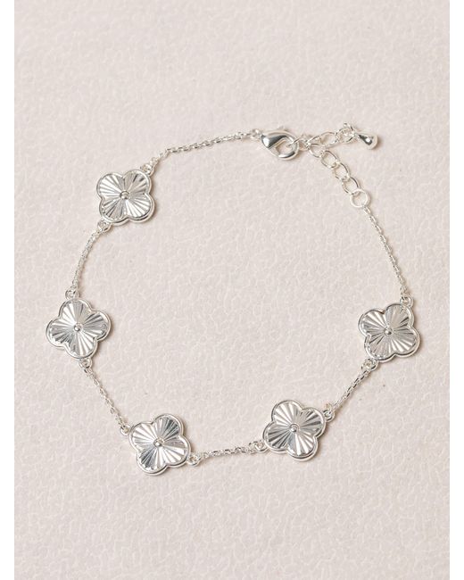 Jon Richard White Plated Diamond Cut Clover Bracelet