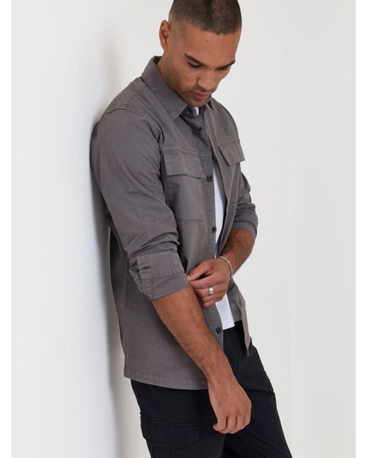 Threadbare Gray Cotton Patch Pocket Shacket for men