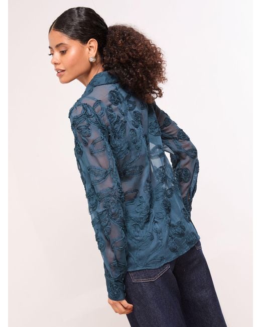 Lipsy Blue Burnout Button Through Shirt