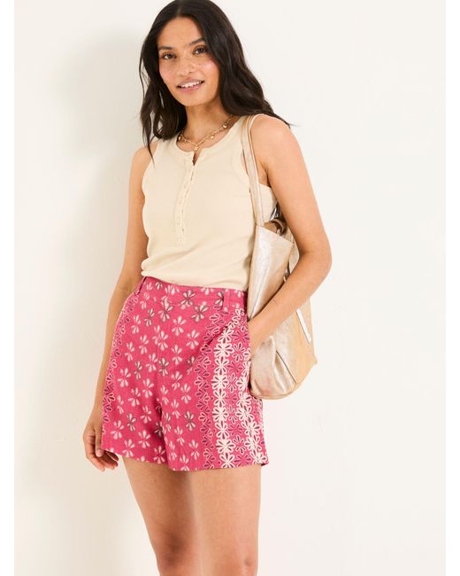 FatFace Red Fatface Nell Linen Blend Shorts