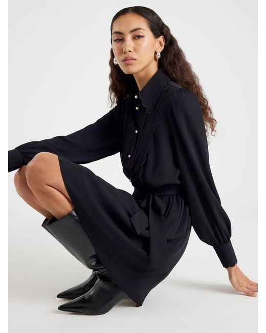 River Island Black Long Sleeve Scallop Collar Shirt Dress