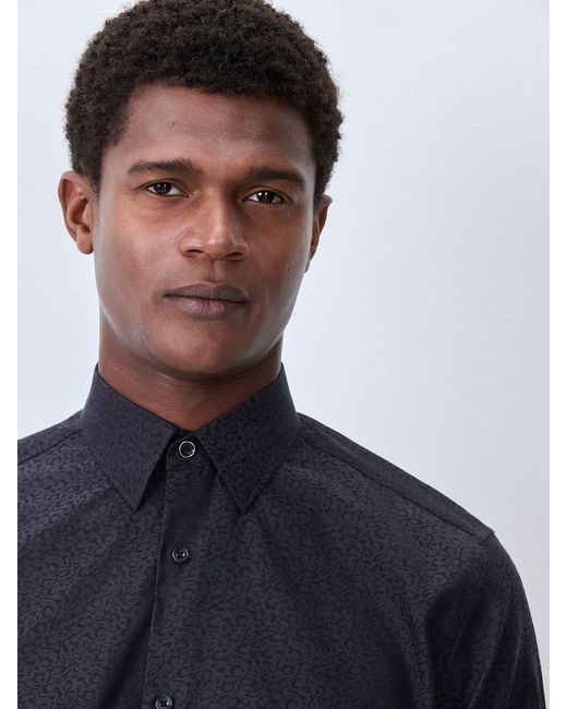 Next Black Regular Fit Geometric Print Long Sleeve Smart Shirt for men