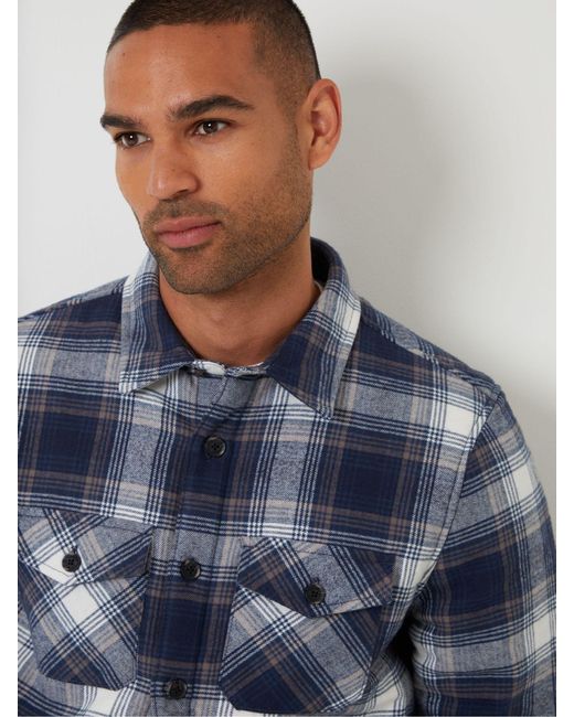 Threadbare Blue Check Brushed Borg Lined Shacket for men