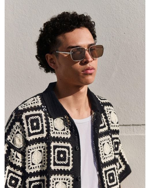 Next Black Relaxed Fit Cotton Rich Short Sleeve Knit Crochet Pattern Button-Through Polo Shirt for men