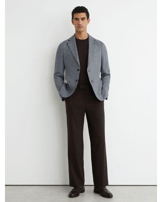 Reiss Gray Houndstooth Single-Breasted Blazer Cotton-Blend Tailored-Fit for men