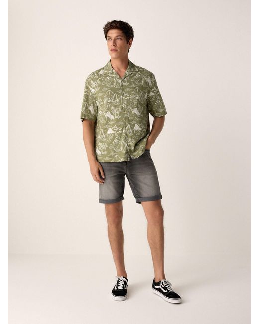 Next Green Western Style Printed Short Sleeve Shirt With Cuban Collar for men