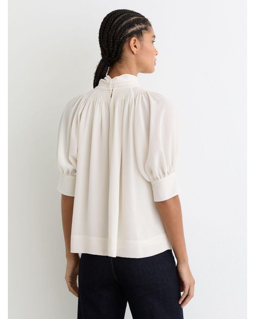 Reiss White Tie-Neck Short-Sleeve Blouse