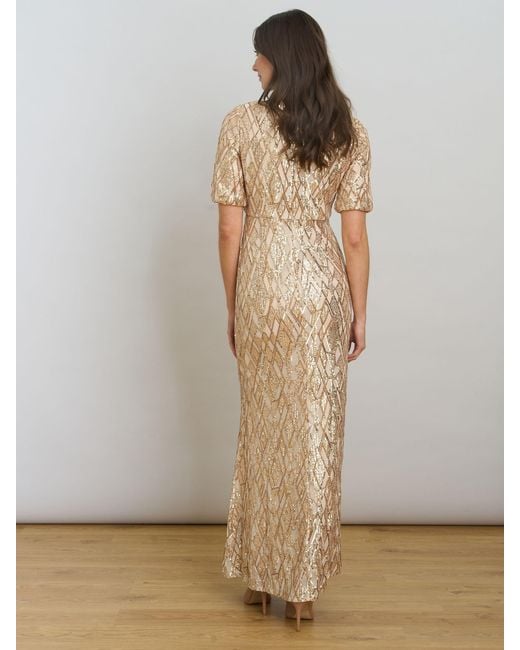 Gina Bacconi Natural Pat Sequin Maxi Dress
