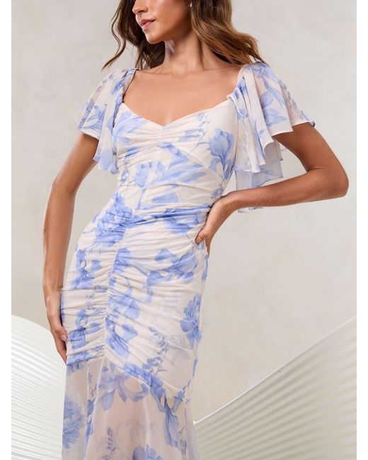 Lipsy Gray Petite Mesh Angel Sleeve Maxi Dress