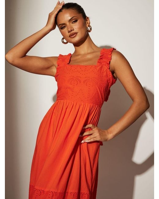 South Beach Red Palm Broderie Tie Back 100% Cotton Maxi Dress