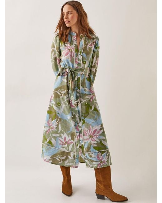 Monsoon White Piper Floral Print Midi Dress