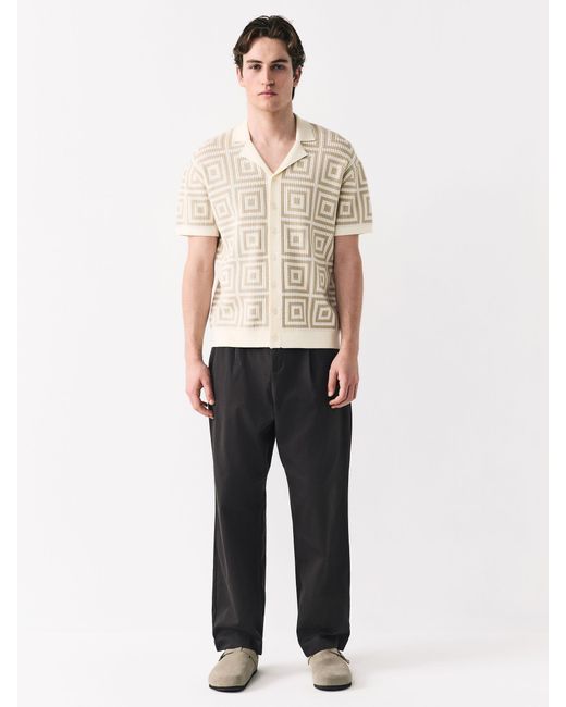 Next Relaxed Fit Short Sleeve Geometric Pattern Knit Shirt With Cuban Collarxx-Large in Natural für Herren