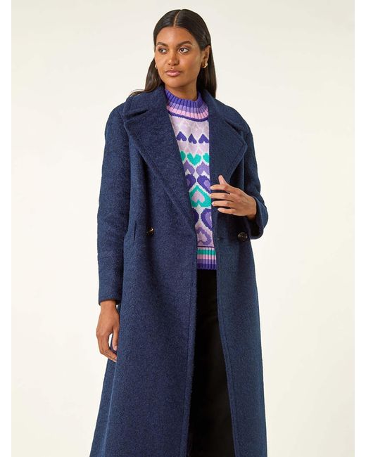 Roman Blue Textured Buttoned Boucle Coat