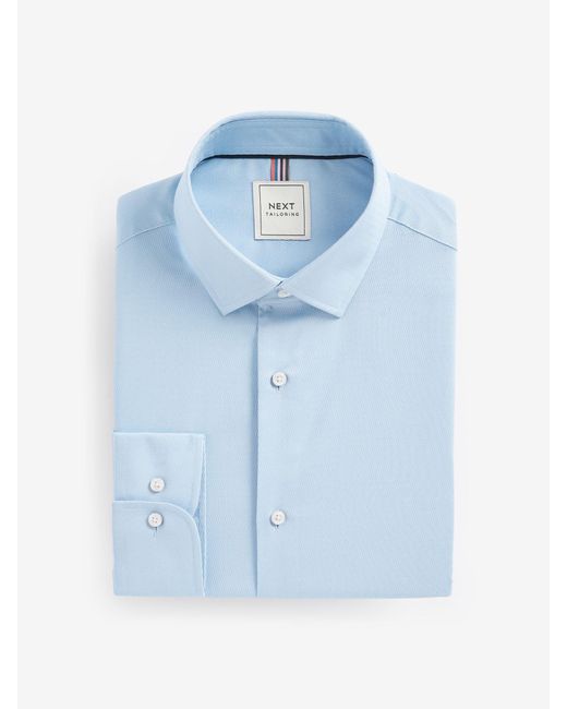 Next Blue Slim Fit Easy Care Textured Single Cuff Smart Shirt for men