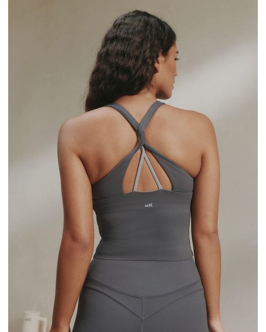 Self Gray Twist Back Crop Top
