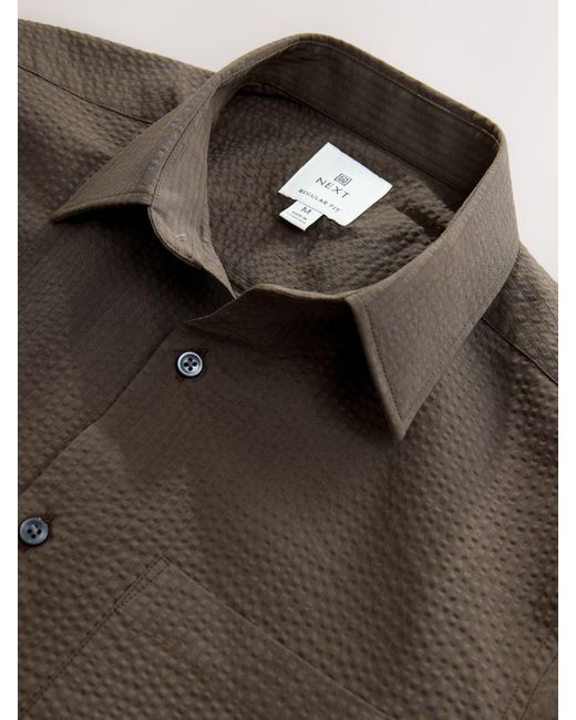 Next Brown Regular Fit Short Sleeve Seersucker Shirt for men