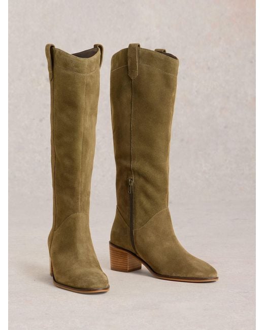 White Stuff Green Izzy Suede Knee High Boots
