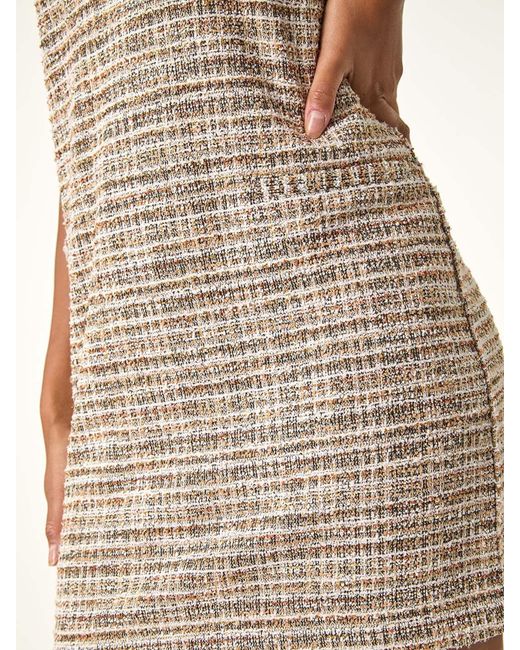 Roman Brown Textured Pocket Stretch Shift Dress