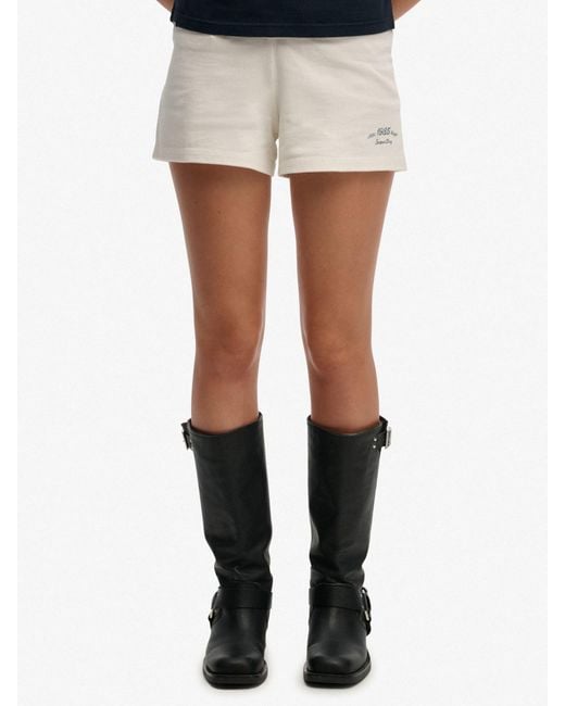 Superdry White Athletic Essential Jersey Script Shorts