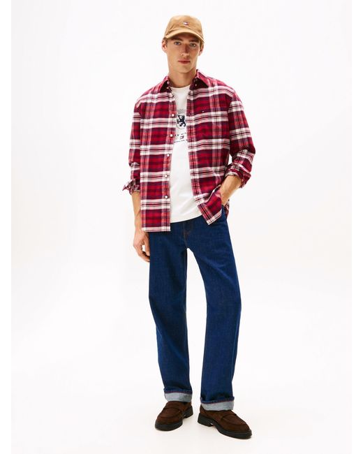 Tommy Hilfiger Red Regular Fit Tartan Check Flannel Shirt for men