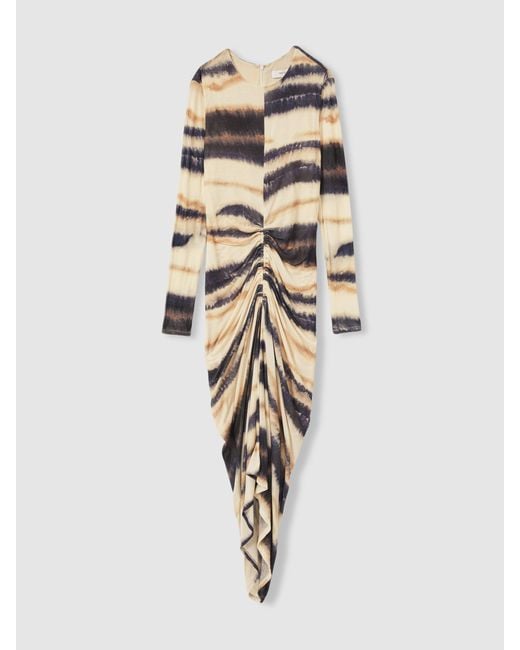 Reiss Natural Georgia Dress Lyocell Abstract Print, Neutral