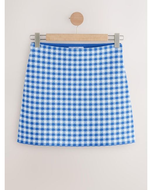 Next Blue Gingham Check Co-Ord Knitted Mini Skirt