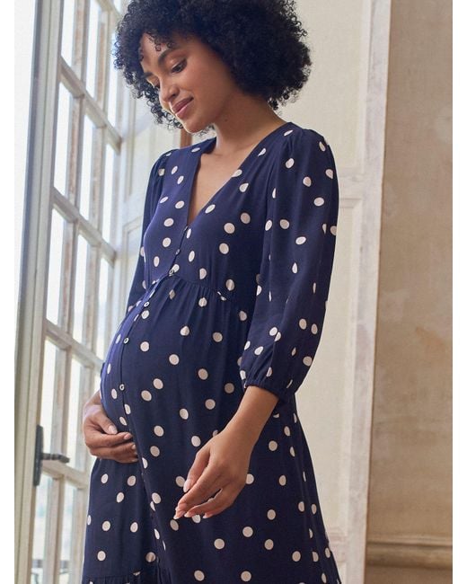 Seraphine Blue Button Through V-Neck Maternity & Nursing Dress