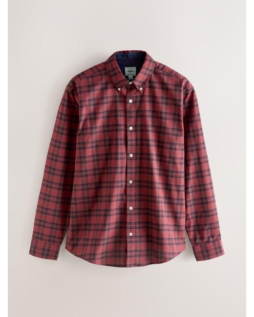 Next Red Long Sleeve Check Stretch Oxford Shirt for men